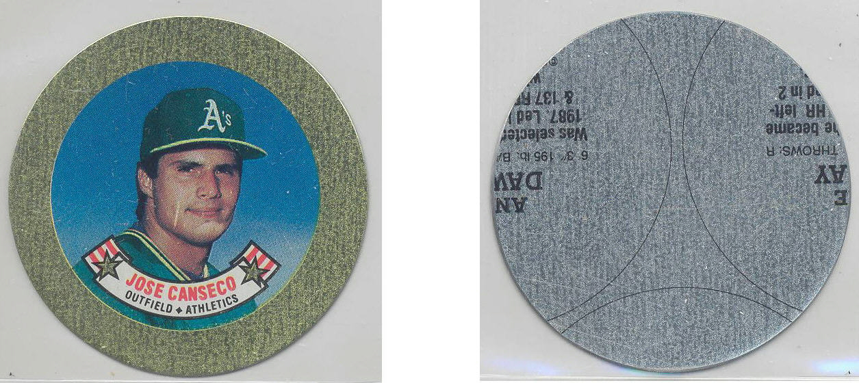 1988 Topps Baseball Coins Metal Proof Discs 007 Jose Canseco